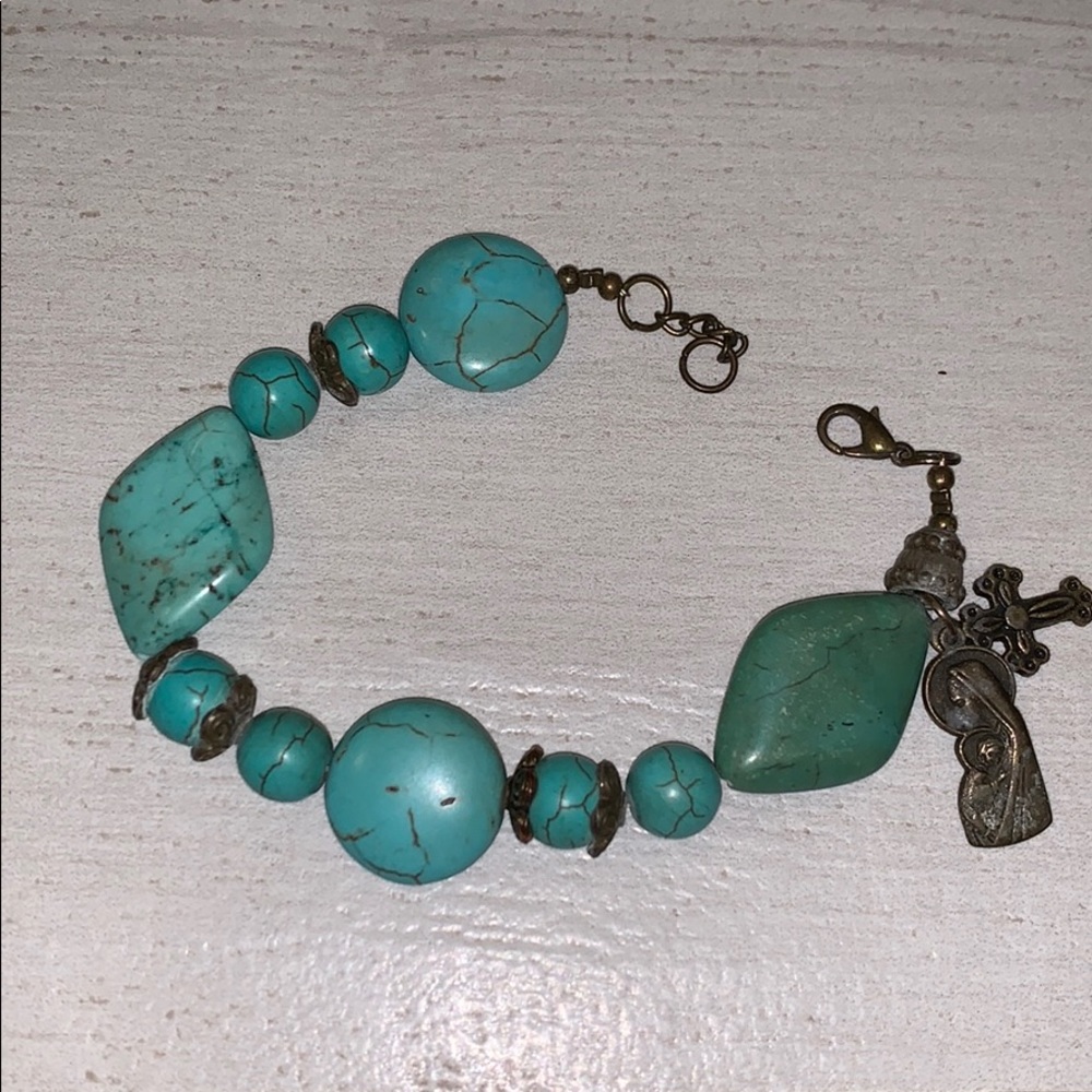 Beautiful Costume religious blue green stone bracelet